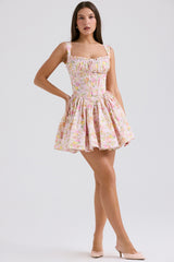 Natassia Pink Meadow Print Cotton Mini Dress