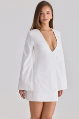Isha White Bell Sleeve Cotton Mini Dress