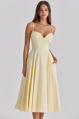 Dahlia Lemon Cotton Princess Cut Midi Sundress