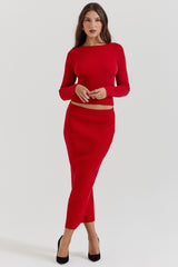 Lourdes Scarlet Cashmere Blend Maxi Skirt