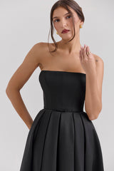 Contessa Black Strapless Satin Corset Midi Dress