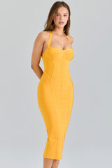 The Sculpt Orange Sherbet Midi Bandage Dress