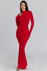 Imogen Scarlet Red Hip Drape Maxi Dress