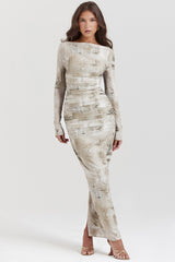 Lanetta Pale Sage Print Maxi Dress