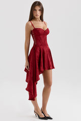 Lola Wine Jacquard Satin Draped Mini Dress