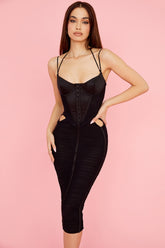 Maya Black Ruched Midi Dress