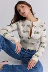 Mistle-Bow All Over Print Wool Cardigan