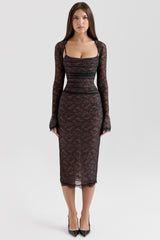 Gaia Black Lace Corset Midi Dress