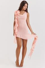Charla Soft Apricot Ruffle Mini Dress