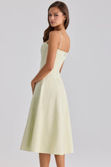 Dolly Matcha Green Cotton Flared Midi Sundress