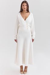 Solara Ivory Wool Mix Flared Midi Skirt