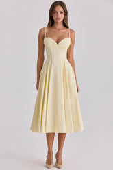 Dahlia Lemon Cotton Princess Cut Midi Sundress