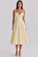 Dahlia Lemon Cotton Princess Cut Midi Sundress