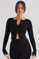 Sylvia Black Ribbed Knit Cardigan