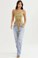 Letitia Olive Satin Lace Up Corset