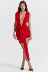 Aliza Cherry Gathered Mini Dress