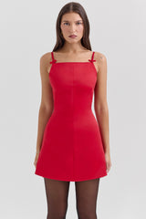 Dainty Scarlet Square Neck A-Line Mini Dress