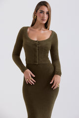 Gene Khaki Soft Fluffy Knit Cardigan
