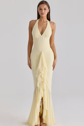 Carmine Lemon Mesh Silhouette Maxi Dress