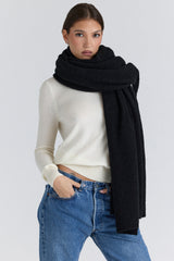 Nara Black Wool Oversized Textured Scarf