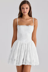 Chloe White Custom Lace + Cotton Broderie Anglaise Mini Dress