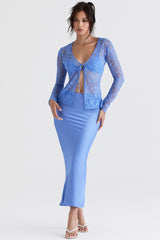Phoebe Blue Lace Tie Front Top