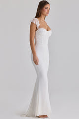 Antonella White Gathered Mesh Maxi Dress