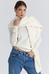 Nara Ivory Wool Oversized Textured Scarf