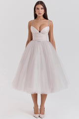 Countess French Dove Tulle Midi Dress