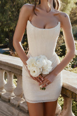 Dove Ivory Hand Embellished Beaded Mini Gown