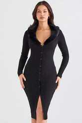 Raine Black Faux Fur Trim Dress
