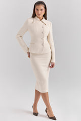Lena Cream Boucle Pencil Midi Skirt