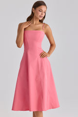 Dolly Raspberry Cotton Flared Midi Sundress