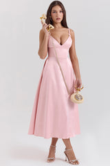 Tiffany Parisian Pink Satin A-Line Midi Dress