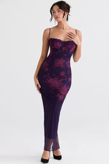 Aiza Grape Floral Print Maxi Dress