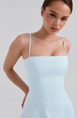Dolly Soft Blue Stretch Cotton A-Line Midi Sundress