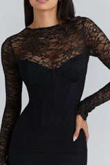 Shiloh Black Lace Long Sleeved Corset Maxi Dress