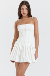Marcy White Pleated Mini Dress