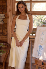 Tallulah Lemon Halter Neck Cotton Midi Dress