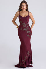 Anastelle Plum Hand Beaded Embellished Satin Maxi Gown - Limited Edition