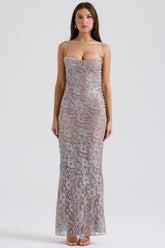 Azzurra Ice Blue Lace Godet Gown
