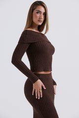 Saffron Chocolate Soft Boucle Knit Top