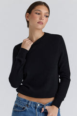 Rochelle Black Cashmere + Wool Crew Neck Sweater