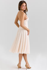 Solada Vintage Cream Georgette Halter Sundress