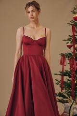 Mademoiselle Wine Satin Tulle Midi Dress