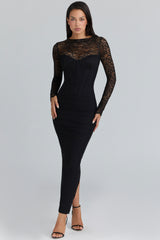 Shiloh Black Lace Long Sleeved Corset Maxi Dress