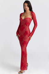 Lucienne Red Lace Embroidered Maxi Dress - Limited Edition