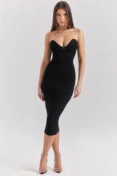 Magdalena Black Strapless Midi Dress