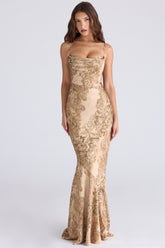 Nalani Gold Patterned Satin Maxi Dress - Limited Edition