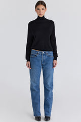 Angel Black Silk + Wool Roll Neck Sweater